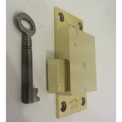 Antique Cabinet Cupboard Lock Solid Brass Has 1 working key 2 Levers 1920s era