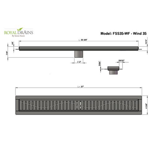Royal Linear Shower Drain Wind 35 by Serene Steam