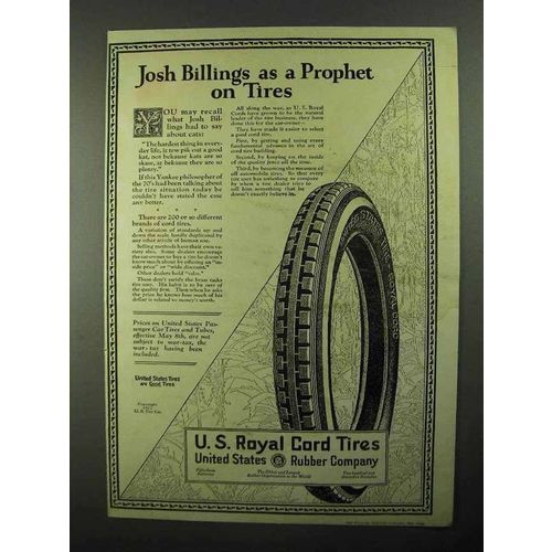 1922 U.S. Royal Cord Tires Ad - Josh Billings Prophet