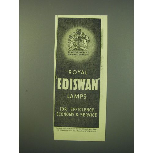 1942 Edison Swan Electric Royal Ediswan Lamps Ad - Efficiency, Economy