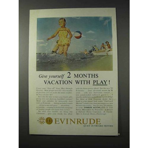 1958 Evinrude Outboard Motor Ad - 2 Months Vacation