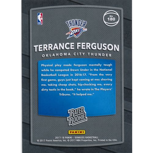 2017-18 Donruss Rated Rookie 180 Terrance Ferguson RC Oklahoma City Thunder