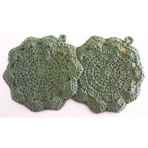 Pot Holders hot pads round yellow and green kitchen dining accessory 7.5 inch