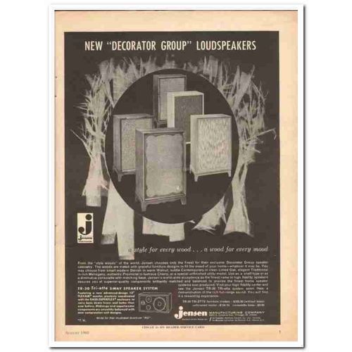 JENSEN MFG COMPANY 1960 TR-30 Decorator Group Loudspeakers vintage ad