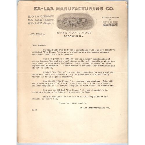 New York Brooklyn Letterhead / Billhead Ex-Lax Manufacturing Co. 431-443 A~36