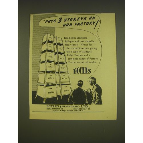 1955 Eccles Stackable Stillages Ad - Puts 3 storeys on our factory