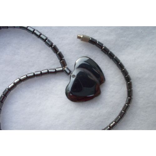 Hematite Double Heart Choker Necklace Jewelry 16.5 Inches