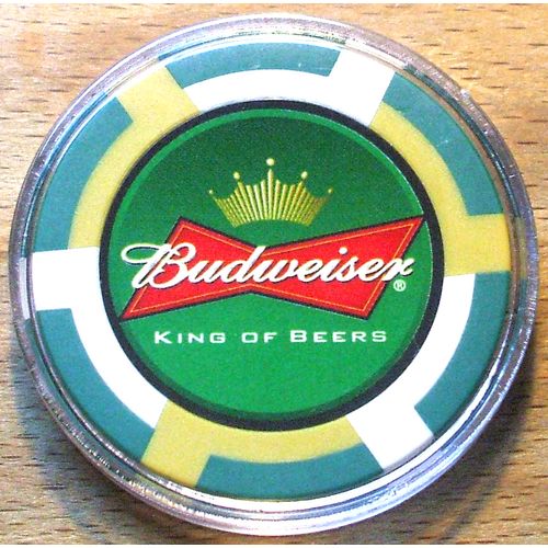 Budweiser Beer POKER CHIP Golf Ball Marker - Green & White