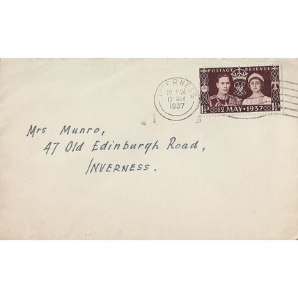 GB 1937 cover to Inverness with a letter to Mrs Munro & Coronation stamp