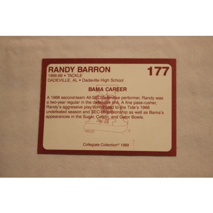 Randy Barron 1989 Collegiate Collection Alabama's Finest NO. 177