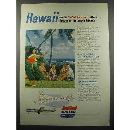 1955 United Air Lines Ad - Hawaii go on United Air Lines' DC-7s
