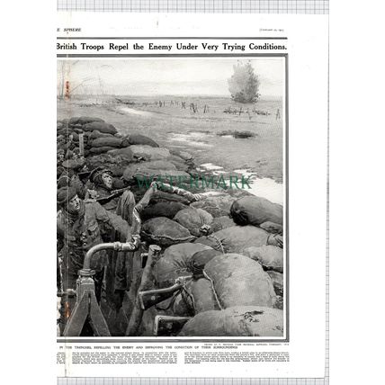 British Soldiers In Trenches Mud Sandbags World War One - 1915 Print / Cutting