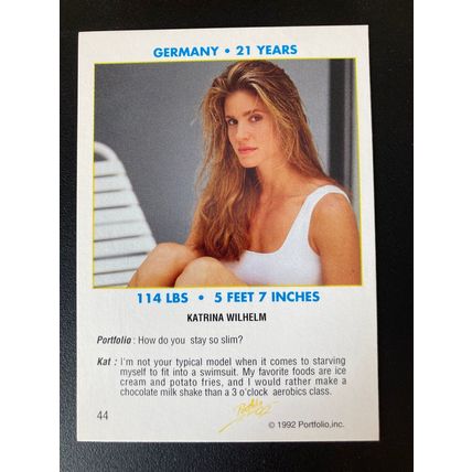 Portfolio '92 International Swimsuit Base trading card # 44 Katrina Wilhelm (A)