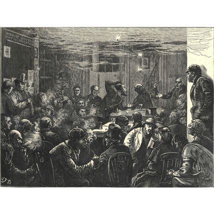 HOLE IN THE WALL - A MEETING OF THE LONDON REPUBLICANS 1872 VICTORIAN ENGRAVING