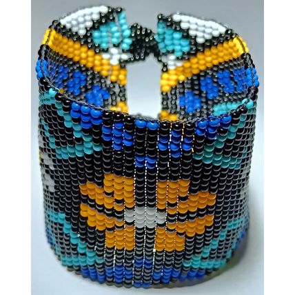Traditional Huichol Art. Mexico Glass Seed Beads Bracelet. Floral Motives 2