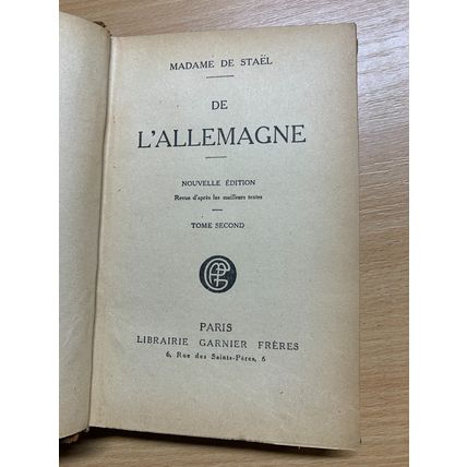 RARE* MADAME DE STAEL DE L'ALLEMAGNE VOLUME 2 FRENCH ANTIQUE BOOK (P3)