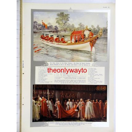 STATE BARGE ON THE RIVER THAMES AT HENLEY REGATTA, Book Illustration, c1935