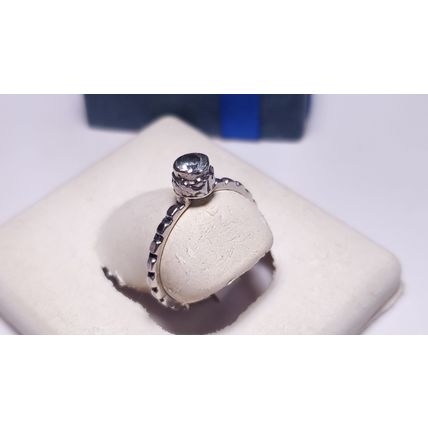 Estate 1/5ct Light Blue Topaz sculpted Bezel SterlingSilver gear shank Ring22167
