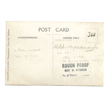 Postcard US Navy USN USS Macdonough Farragut class Wright & Logan 'Rough proof'