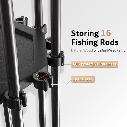Fishing Rod Holder Wood, Holds up to 16 Rods or Combos, 360° Spinning Fishing Po