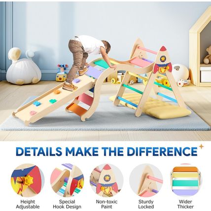 Pikler Triangle Set with Cushion, 9-In-1 Kids Climbing Toys for Toddlers 1-3 Ins