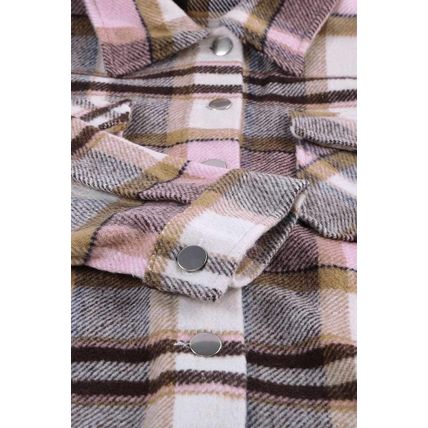 Pink Geometric Plaid Print Pocketed Shirt