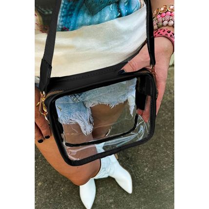 Black Clear PVC Leather Strap Crossbody Bag