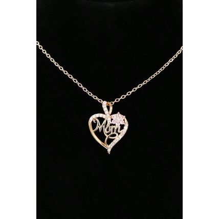 Gold Mom Rhinestone Flower Hollow-out Heart Necklace