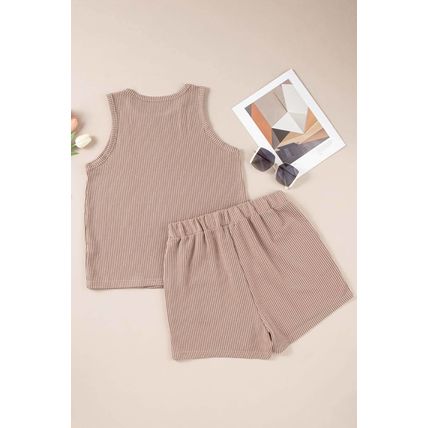 Smoke Gray Corded Sleeveless Top and Pocketed Shorts Set