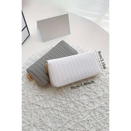 Medium Grey Woven Textured Zip Around Long Wallet