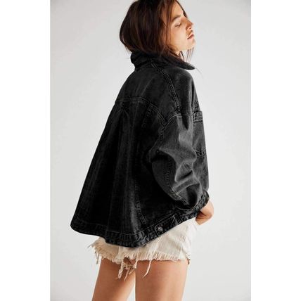 Black Washed Oversize Pocketed Denim Jacket