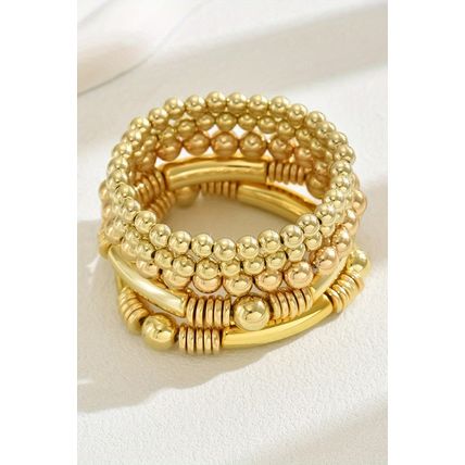 Gold Layered Plated Alloy Beaded Elastic Bracelet Set