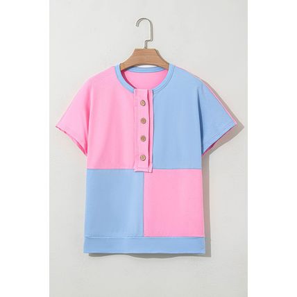 Myosotis Two Tone Half Buttons Collared T Shirt