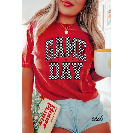 Red Checkered Game Day Graphic T Shirt