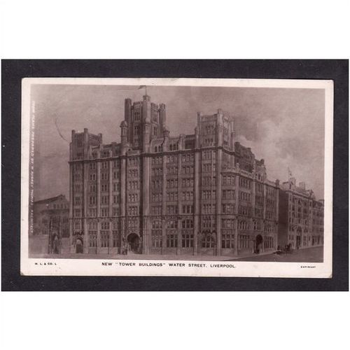 MERSEYSIDE POSTCARD - NEW TOWER BUILDINGS WATER ST LIVERPOOL - 1910 USED