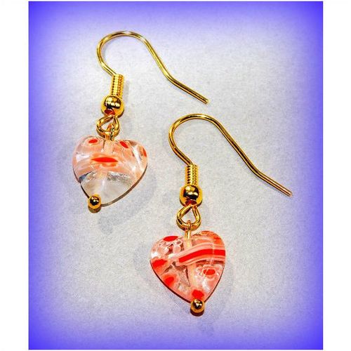 Lovely Sale Love Heart Murano Glass Gold Plated Hook Earrings Jewellery 1219