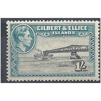 Gilbert & Ellice Is 1939 SG51 1/- Brownish-Black & Turq-Green Mounted Mint ...