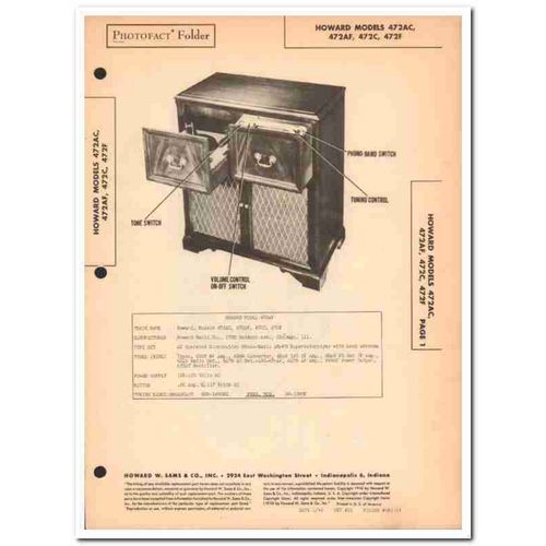 howard model 472ax 472x am fm radio phonograph sams photofact manual