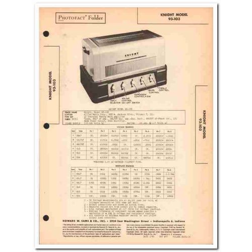 knight model 93-103 6-tube 20w audio amplifier sams photofact manual