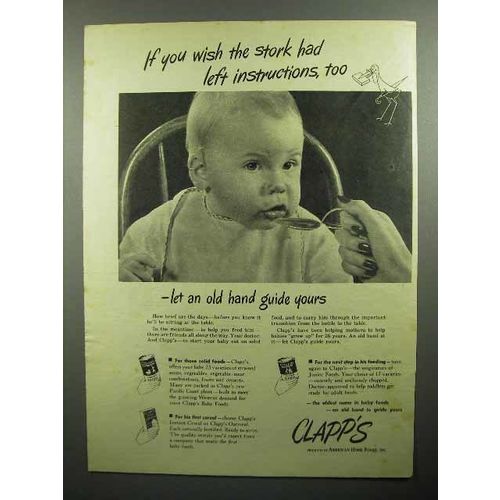 1946 Clapp's Baby Food Ad - Wish Stork had Instructions