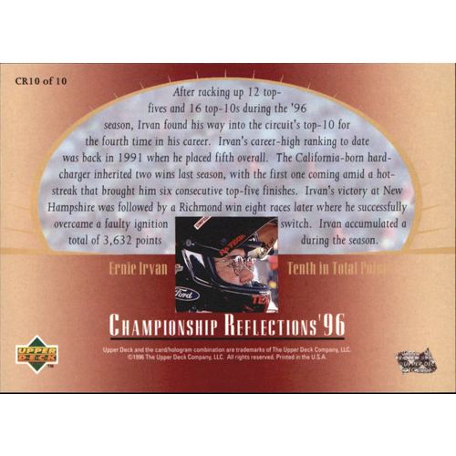 1997 Upper Deck Vivtory Circle Ernie Irvan Championship Reflections #CR 10/10