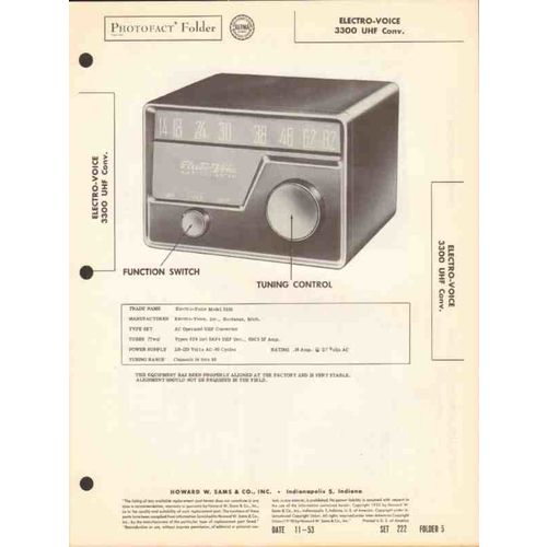 ELECTRO-VOICE model 3300 TV UHF converter Sams Photofact manual