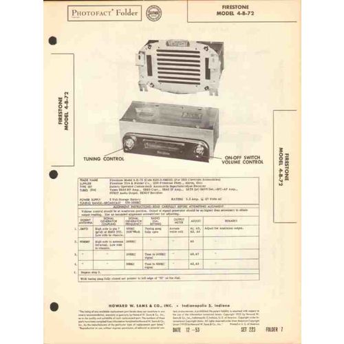 FIRESTONE model 4-B-72 6 tube AM Chevy car radio Sams Photofact manual