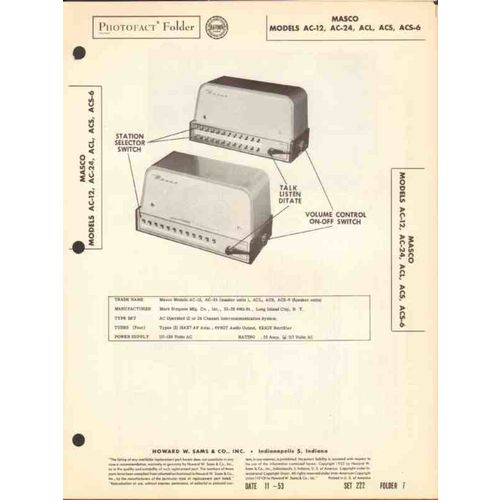 MASCO model AC-12 AC24 ACL ACS ACS-6 intercom Sams Photofact manual