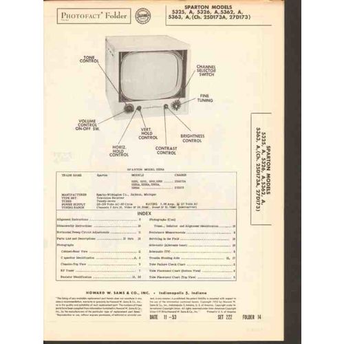 SPARTON model 5325 5326 5362 5363 TV television Sams Photofact manual