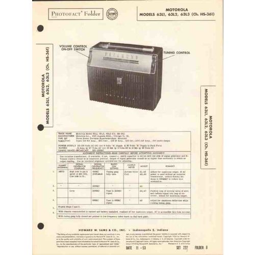MOTOROLA model 63L1 63L2 63L3 AM radio receiver Sams Photofact manual