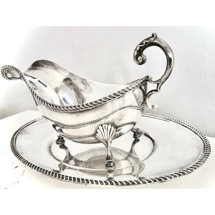 BIRKS Sauce Boat Gravy Set vintage SP silverplate Tray Barker-Ellis UK Silver