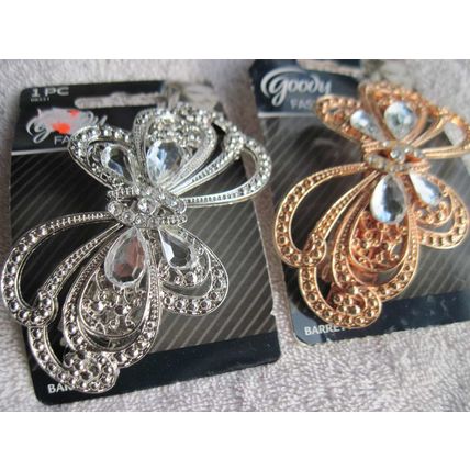 Goody Fashionow Diamonds Metal Butterfly Hair Barrette Clip Fancy Gems Rose Gold