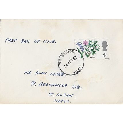 GB 1967 British Flowers 4d Bluebell FDC Weybridge pm