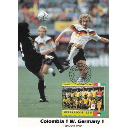 Columbia 1 West Germany 1 World Cup 1990 Limited Edition Stamp Postcard